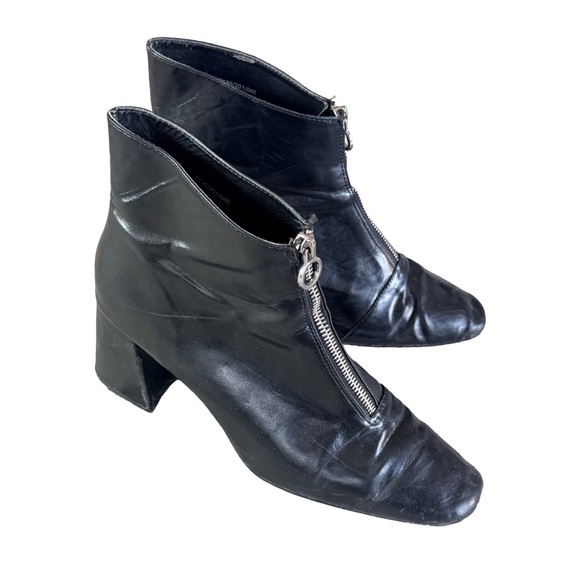 Zara Black Leather Zip Ankle Boots Block Heel – EU 40 – US 9 - Picture 5 of 10